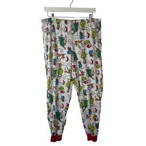 Dr Seuss The Grinch Christmas Pajama Pants Womens Large White Holiday Joggers